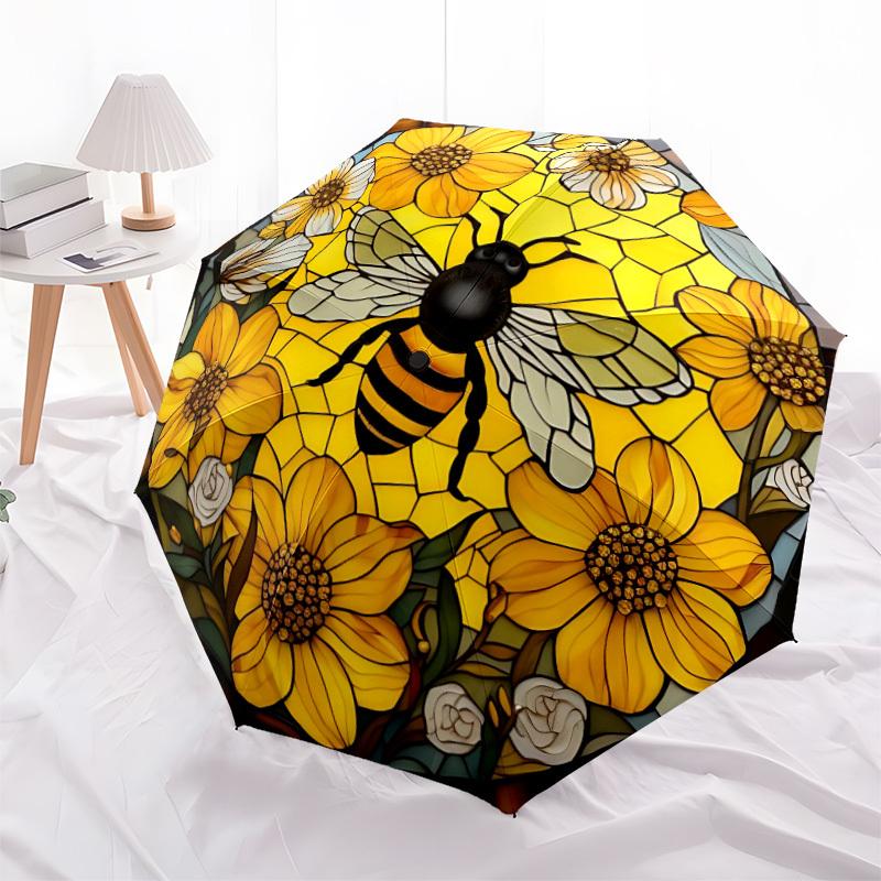 1PC Bee Stained Art Folding Umbrella with 8 Frames, Automatic Open, Durable Frame, Quality Craftsmanship Yy250912088
