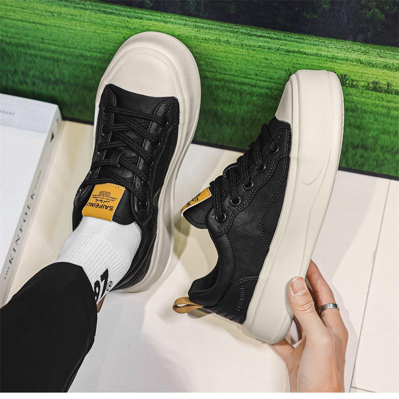 Men's black and white big head round head shoes men's shoes summer niche fashion new thick-soled versatile casual shoes low-top board shoes