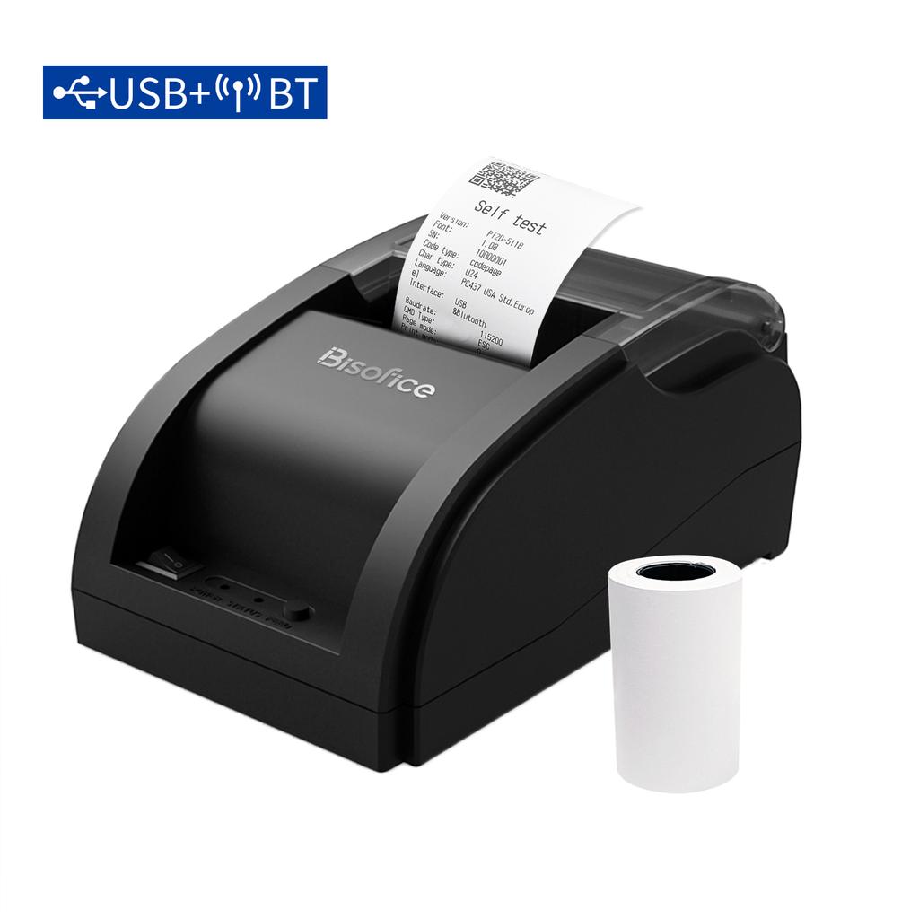 Wireless Barcode Printer USB BT Printer 58mm Desktop Thermal Receipt Printer with 1 Roll Paper Inside Support ESC Command