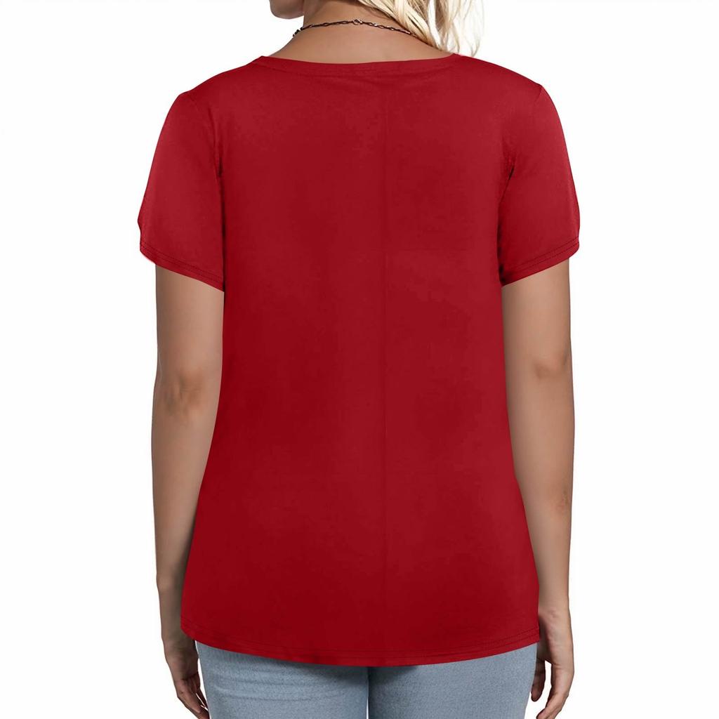 Women's Fashion Casual Colour Square Neck Short Sleeve Large Size T-Shirt Top