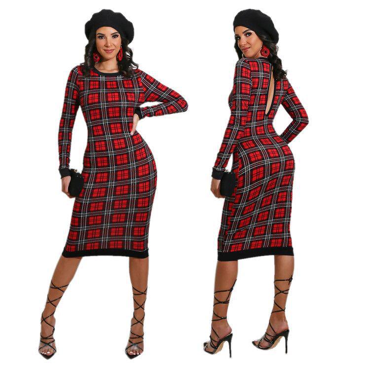 H208 European Spring/Autumn Women's Long Sleeve Irregular Print Dress
