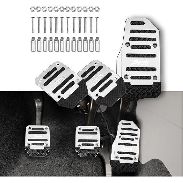 3PCS Car Non-Slip Aluminum Alloy Pedal Pads, Manual Transmission Brake Pedal Covers, Sports Gas Fuel Petrol Clutch Foot Pedals, Anti-Rubbing Car