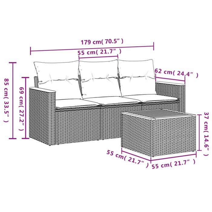 VidaXL Salon de Jardin avec Coussins 4 pcs, Canapés de Terrasse, Ensemble de Meubles de Patio, Mobilier d'Extérieur, Mélange 3225765