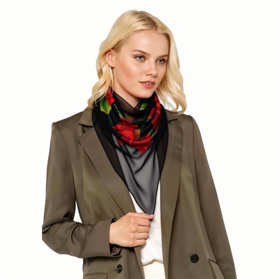 Women Fashion Long Soft Wrap Shawl Rose Flower Printed Sheer Chiffon Scarf