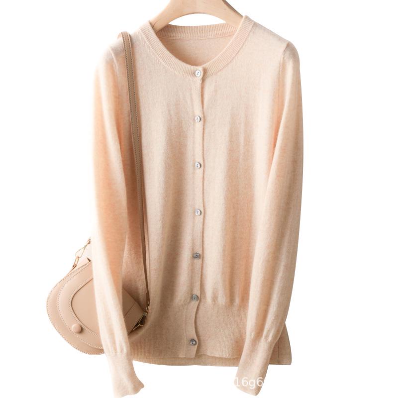 Women s Merino Wool Cardigan: Solid Color, Loose Fit, Round Neck, Short Knit, Long Sleeve Sweater Coat L