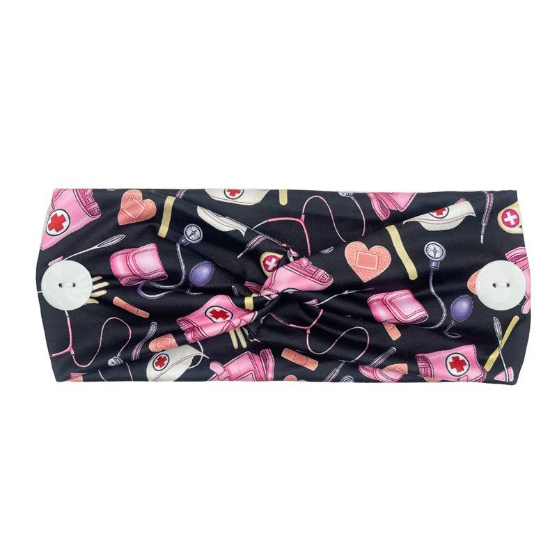 Women Nurse Headbands with Button Wide Headbands for Mask Non Slip Elastic Ear Protection Gift for Doctors Sweatband Hairband