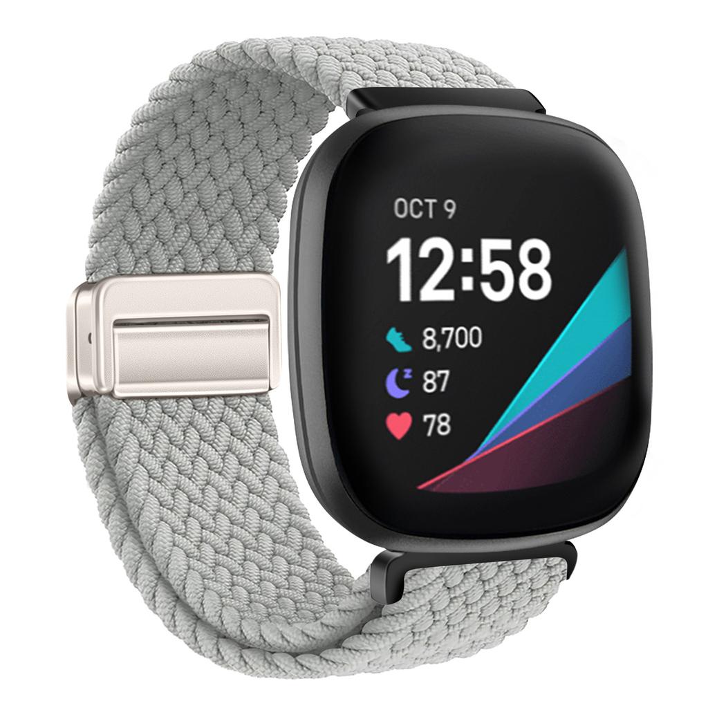 Nylon Braided Loop Strap For Fitbit Versa 4/3 Adjustable Metal Magnetic Bracelet Wristband For Fitbit Sense 2/1 Band Accessories