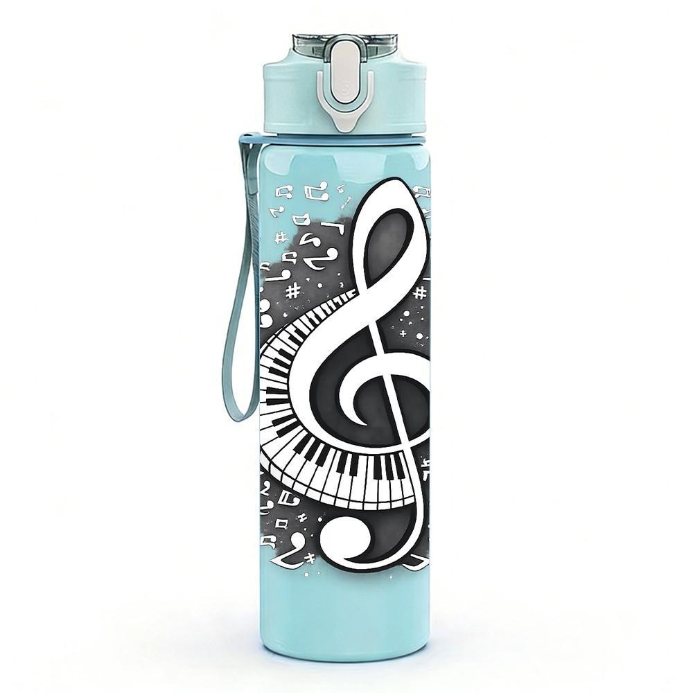 1PC Musical Note Treble Clef Art Print 750ml Color Plastic Sports Water Bottle Leakproof Flip Straw Lid Suitable for Sports Office Home Use