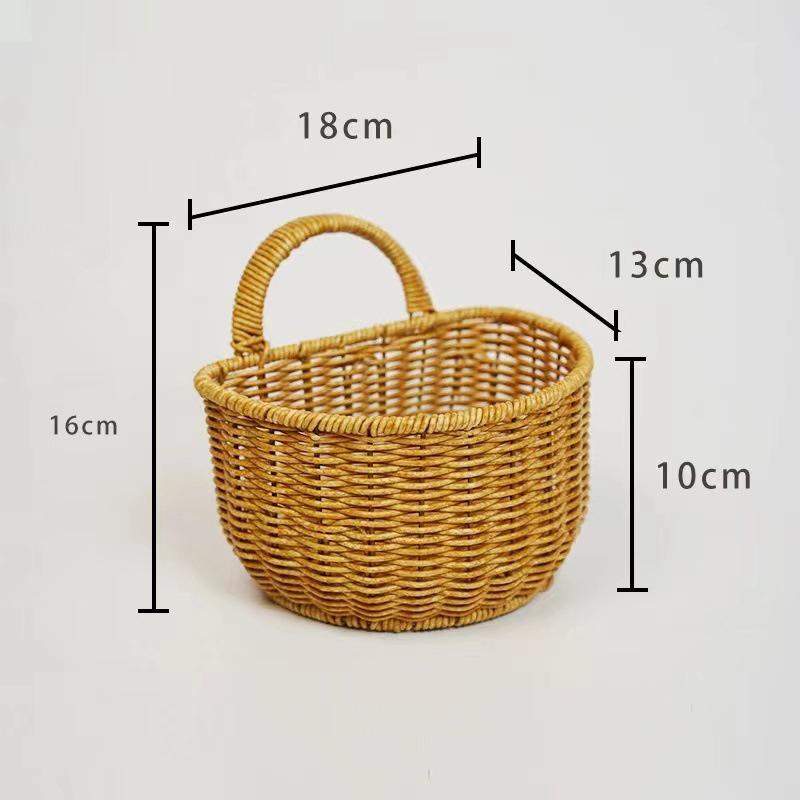 With Handle Kitchen Storage Basket Imitation Rattan Brown Wall Hanging Basket Gift Living Room Hand-Woven Hanging Baskets