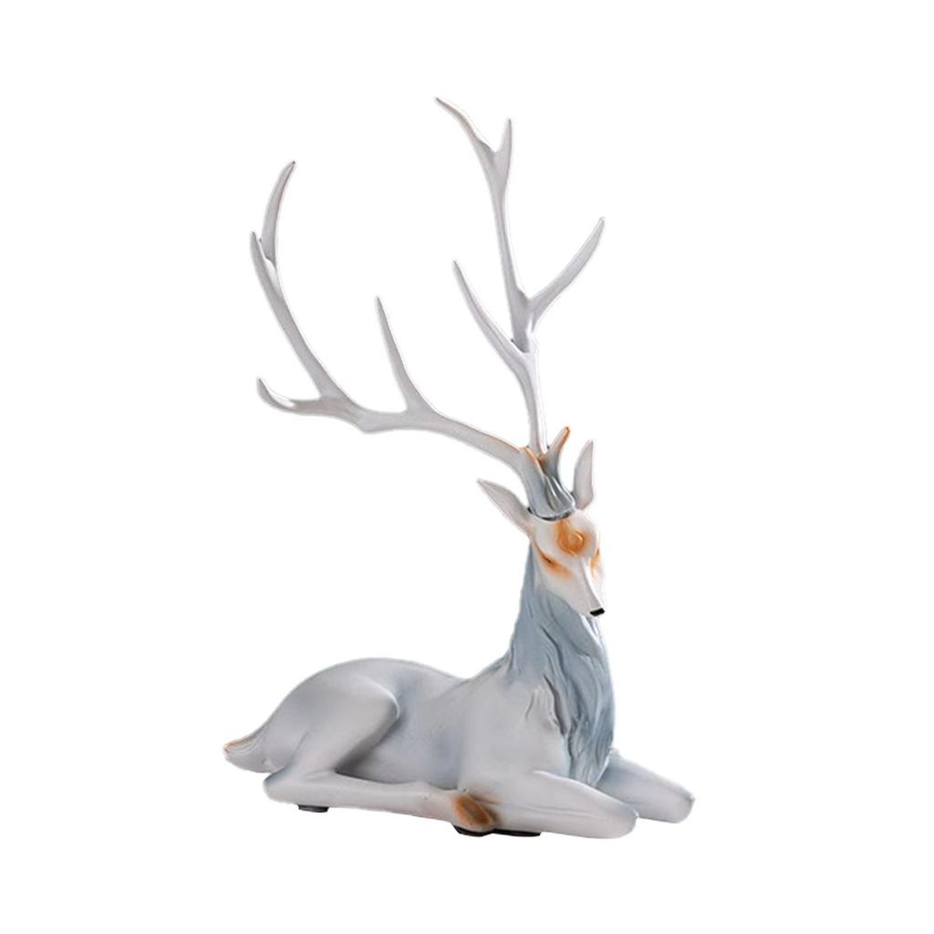Elk Figurine Modern Resin Collectible Art Crafts Deer Statue Desktop Ornament for Bookshelf Fireplace Living Room Office Shelf