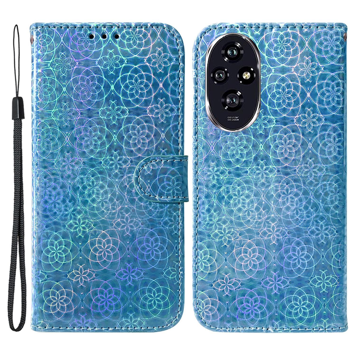 

For Honor 200 5G Stand Case Dazzling Flower Protective PU Leather Phone Cover Blue