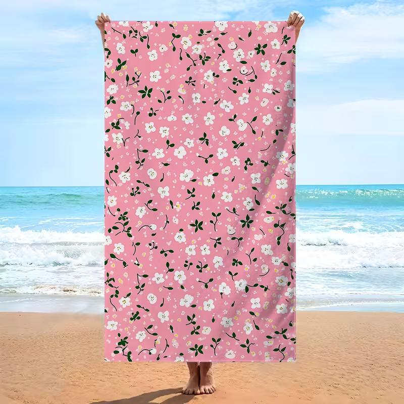 Cute Pink Floral Print Beach Towel Summer Botanical Beach Blanket Quick Dry Lightweight Absorbent Towel for Beach Travel Camping