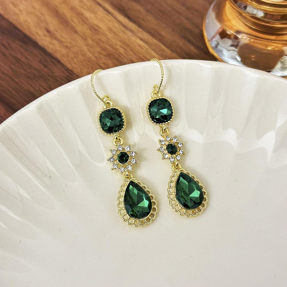 

Винтажные геометрические серьги-пусеты со стразами - Ретро придворный стиль, Нишевый дизайн, Легкая роскошь, Высокий класс