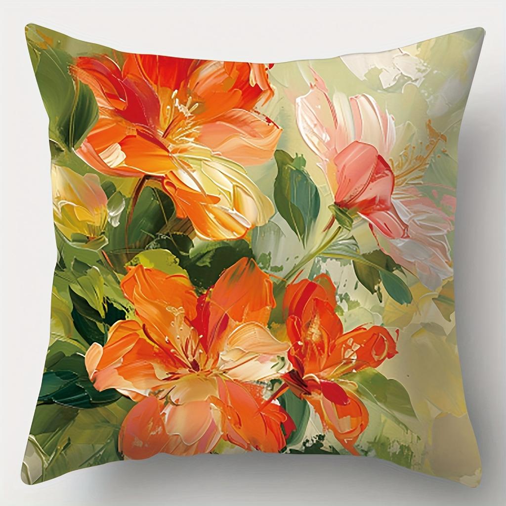 Floral Poppy Patterned Cushion For Home Decor Polyester Pillowcase, Sofa Decorative Cushion Cov Headboard Pillow