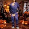 Men's Halloween Pajama Set Long Sleeve Long Pants with Crotch Buttons and Elastic Drawstring Waist