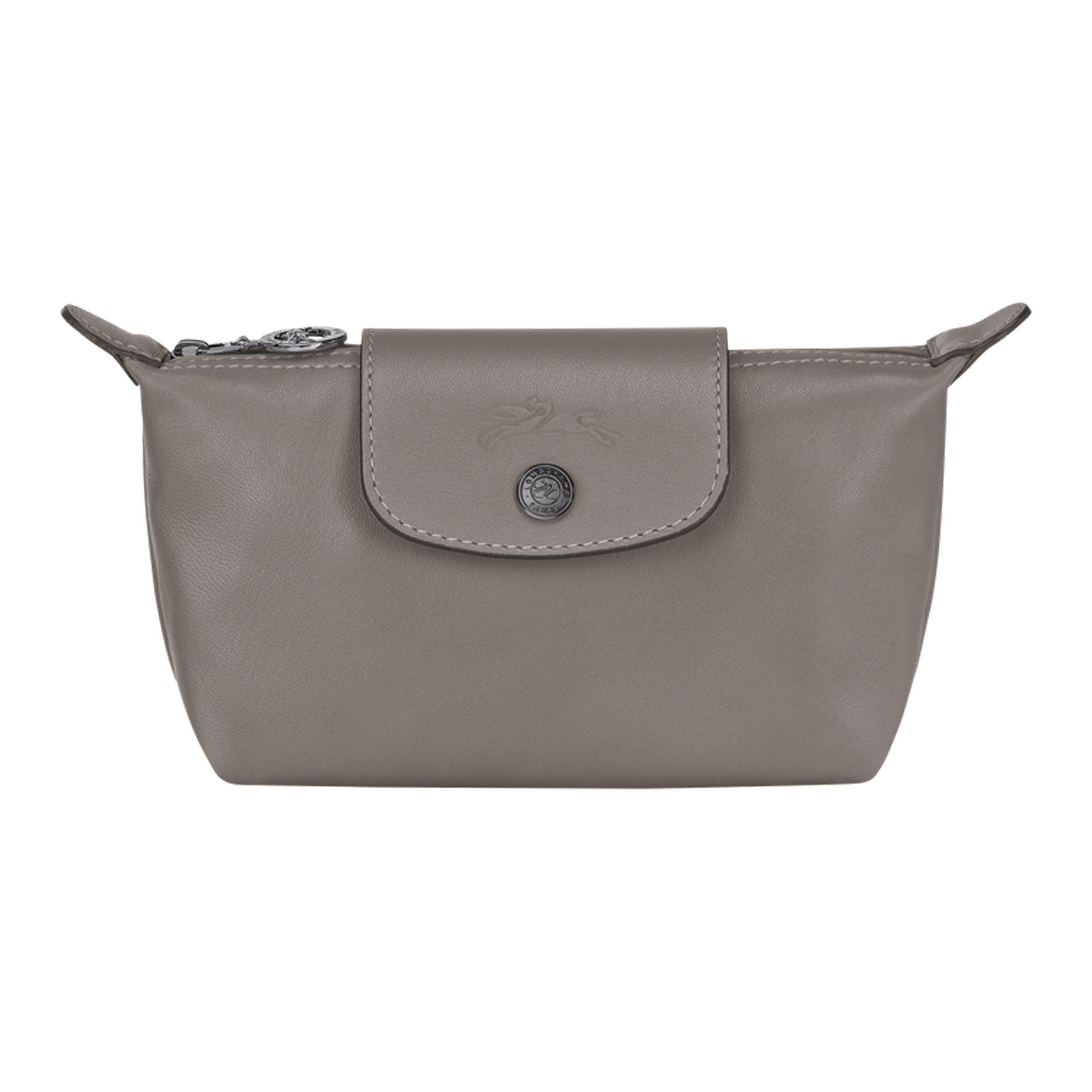 Longchamp Le Pliage Cuir 17 Zipper Snap Closure Lambskin Dumpling Clutch Women clutch Dove-Gray 34174757P55 Basic Set (Bag+Dust Bag)