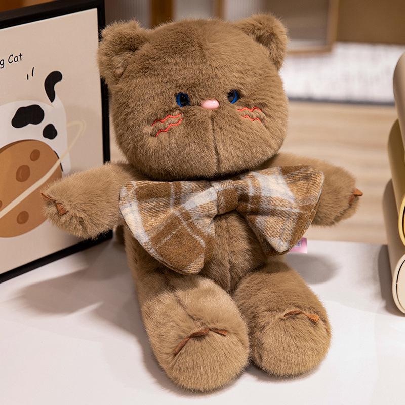 Adorable Bowknot Cat Plush Doll - Comforting Companion Toy for Girls