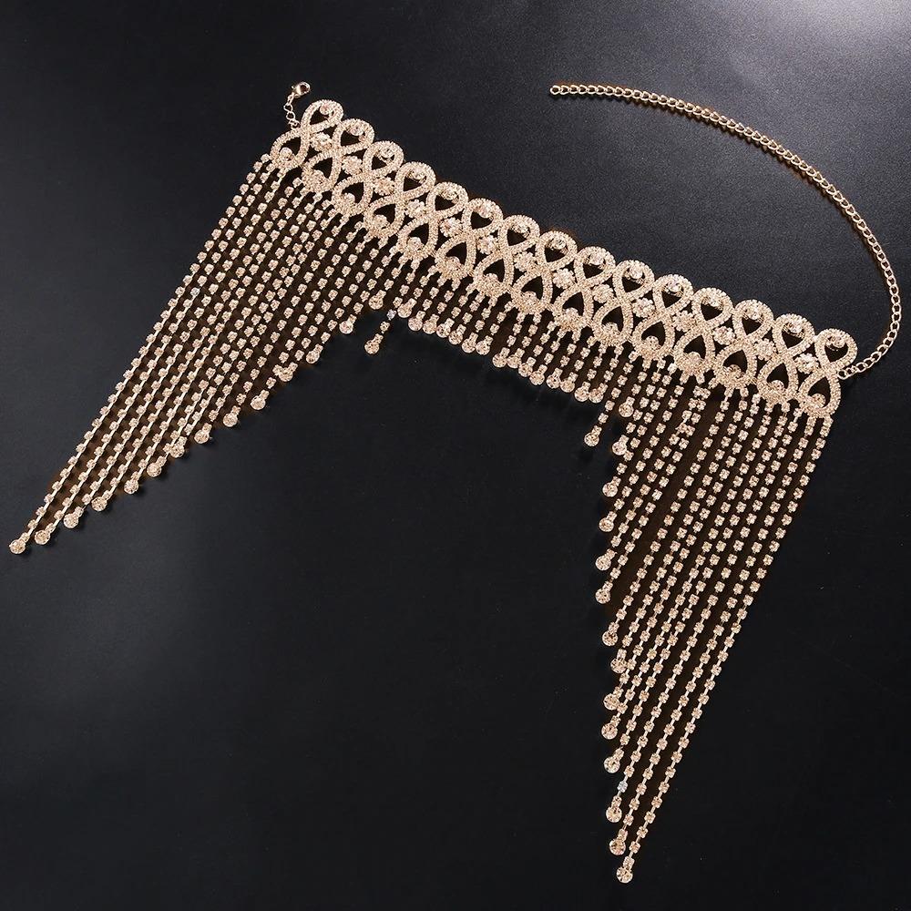 

European Luxury All Rhinestone Headband for Women Long Tassel Bridal Headband Fashionable Hair Accessories Tiara Headwear Jewel золотистый