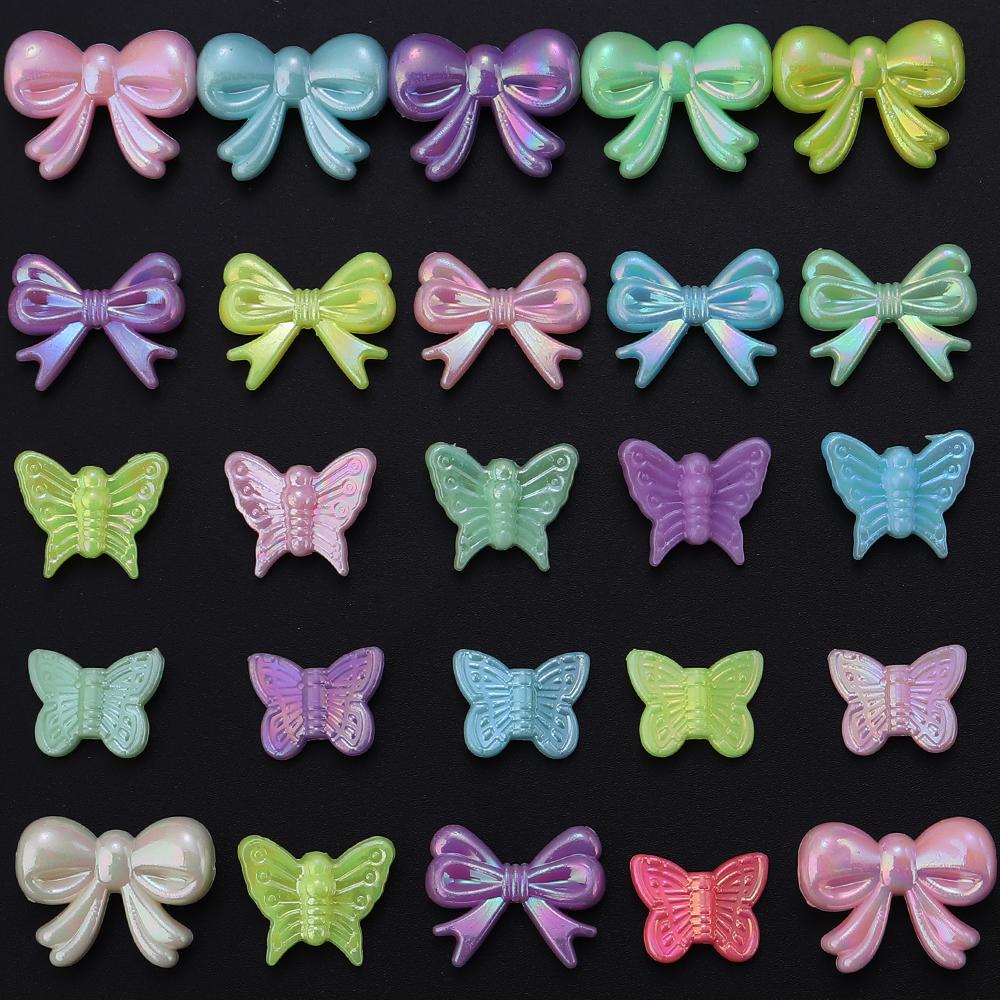 100/200pcs Acrylic Beads Plated Color Butterfly Bow Loose Beads For Jewelry Making DIY Bracelets Necklace Earrings Accessories