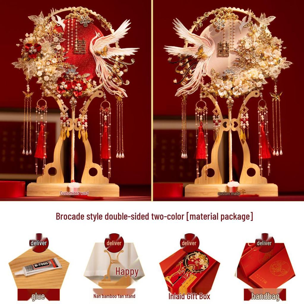 Double-Sided Two-Color Bridal DIY Fan Kit for Chinese Wedding Xiuhe Dress