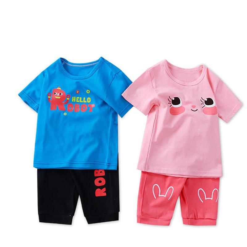 Children's Suit Summer Thin Short Sleeve Suit Boys and Girls Loose Korean Printed Animal T-shirt Shorts Two Piece Set