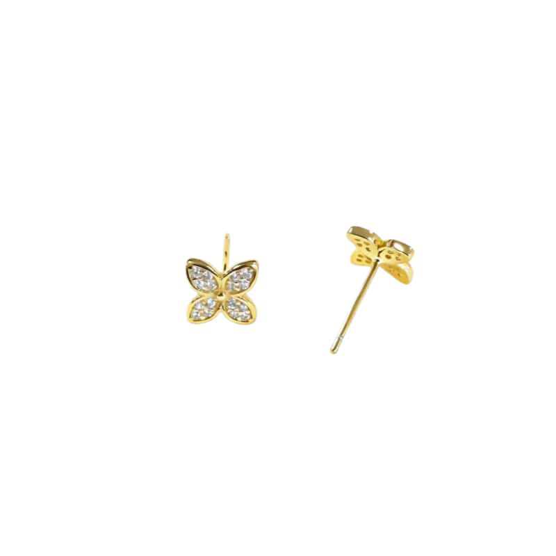 18K Four-Leaf Clover S925 Sterling Silver Diamond Stud Earrings for Women - Elegant and Versatile Design