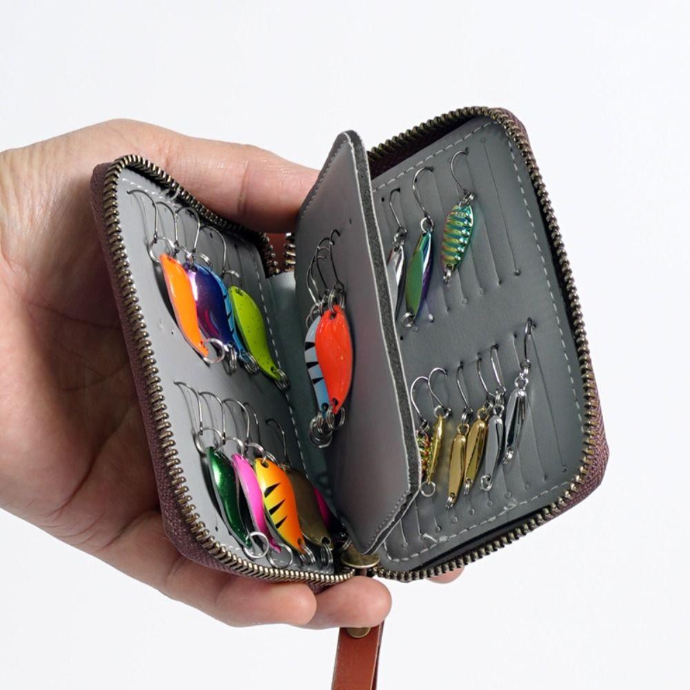 Köder Aufbewahrung Köder Geldbörse Tasche PU Leder Angeltasche Tragbar Jig Spinner Tasche Fliegenfischen