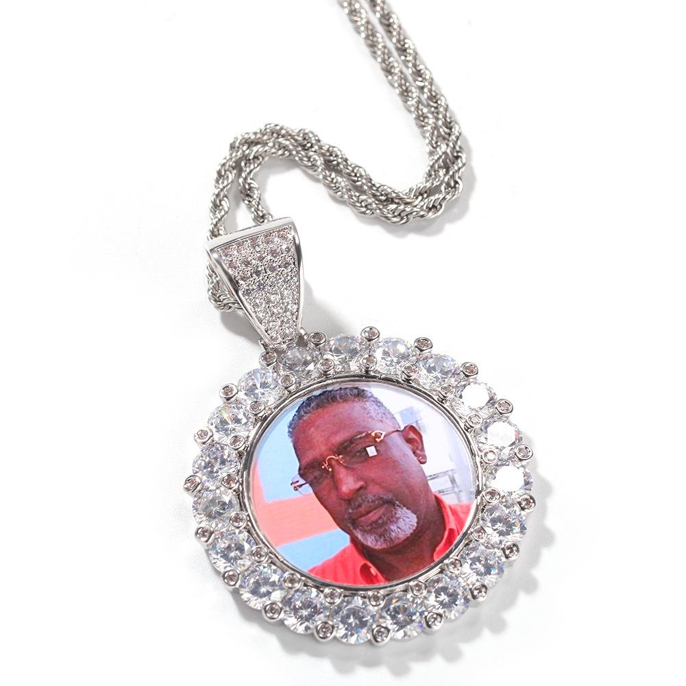 New product photo necklace hip hop round diamond set personalized DIY photo pendant necklace men's and women's accessories