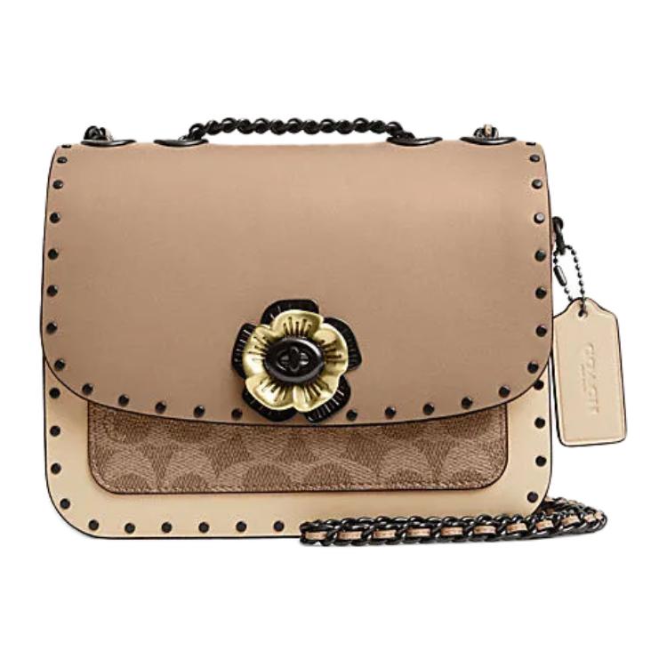 

Coach Madison 19 Logo Studded Decor Leather And Synthetic Leather Crossbody Shoulder Bag Small Women bags Gray Brown CW414-V5SNE Basic Set (Bag+Dust Bag)