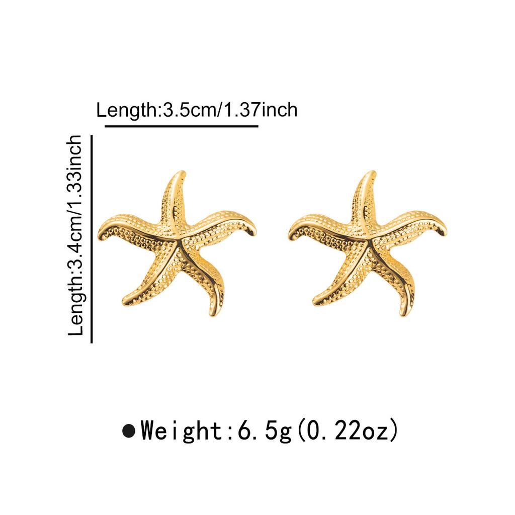 18K Gold Stainless Steel Stud Earrings Women Vintage Ocean Element Vacation Style Titanium Steel Fashion Ear Jewelry New Arrival