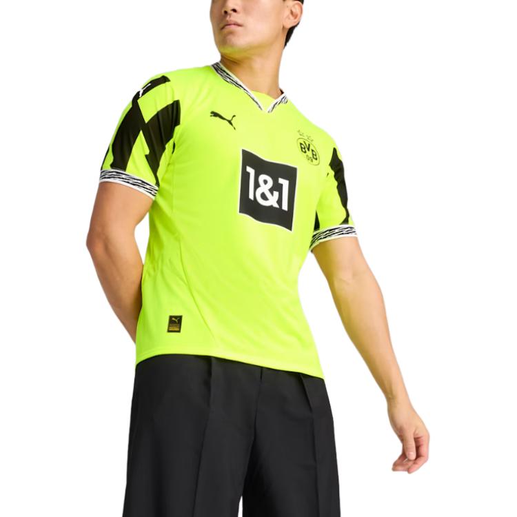 Puma Borussia Dortmund Bvb SS25 Einfacher Pullover Bequemes Kurzarm-Fußballtrikot Herren Oberteile Gelb Schwarz 775350-04