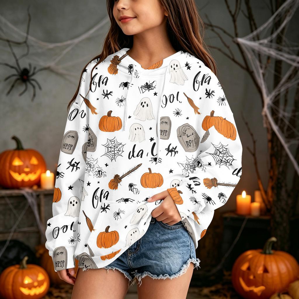 Kids Halloween Print Hoodie Pullover Sweatshirt for Boys Girls Casual Wear