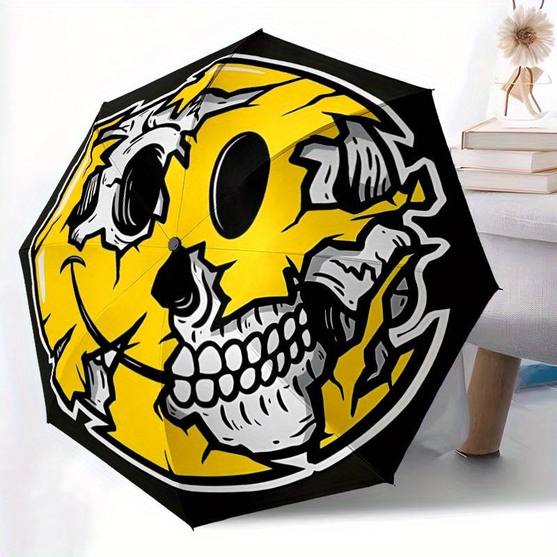 1pc Skull Smile Automatic Open/close Folding Compact Umbrella, 8 Rib Sturdy Canopy, Lightweight Portable, Commuting Use, Gift,,137