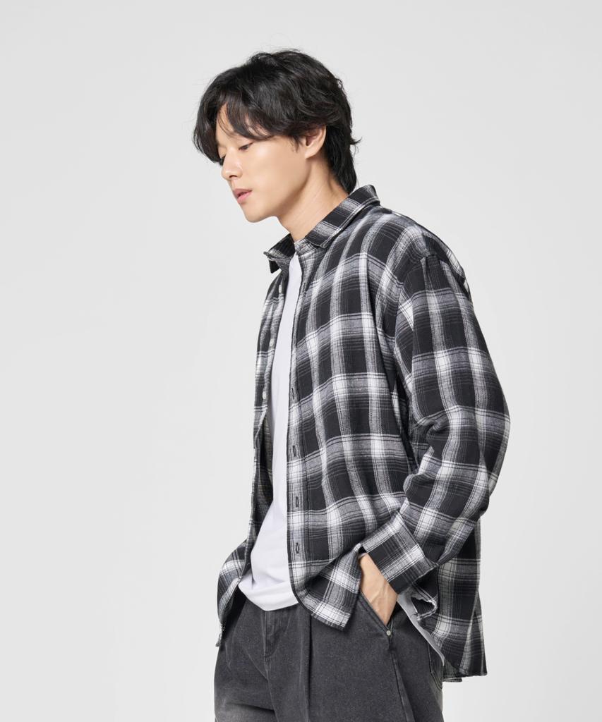 AGOD Oversized Flannel Check Shirt [Black]