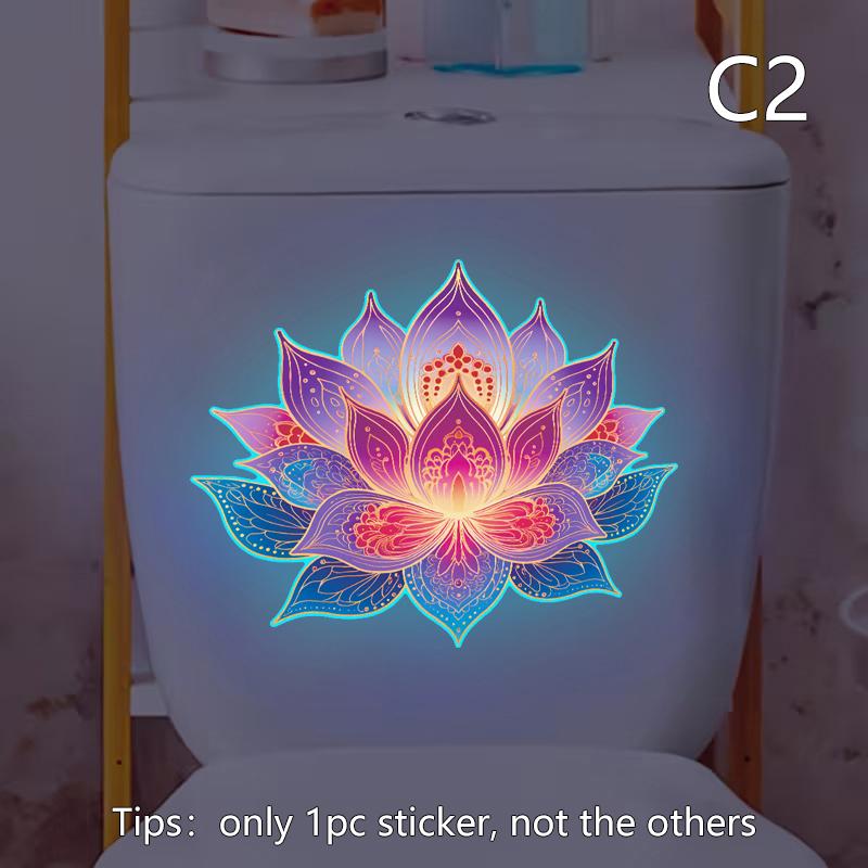 Latest Glow-in-the-Dark Lotus Toilet Sticker PVC Self-Adhesive Removable Wall Decal Luminous Car, Bedroom, Living Room Sticker
