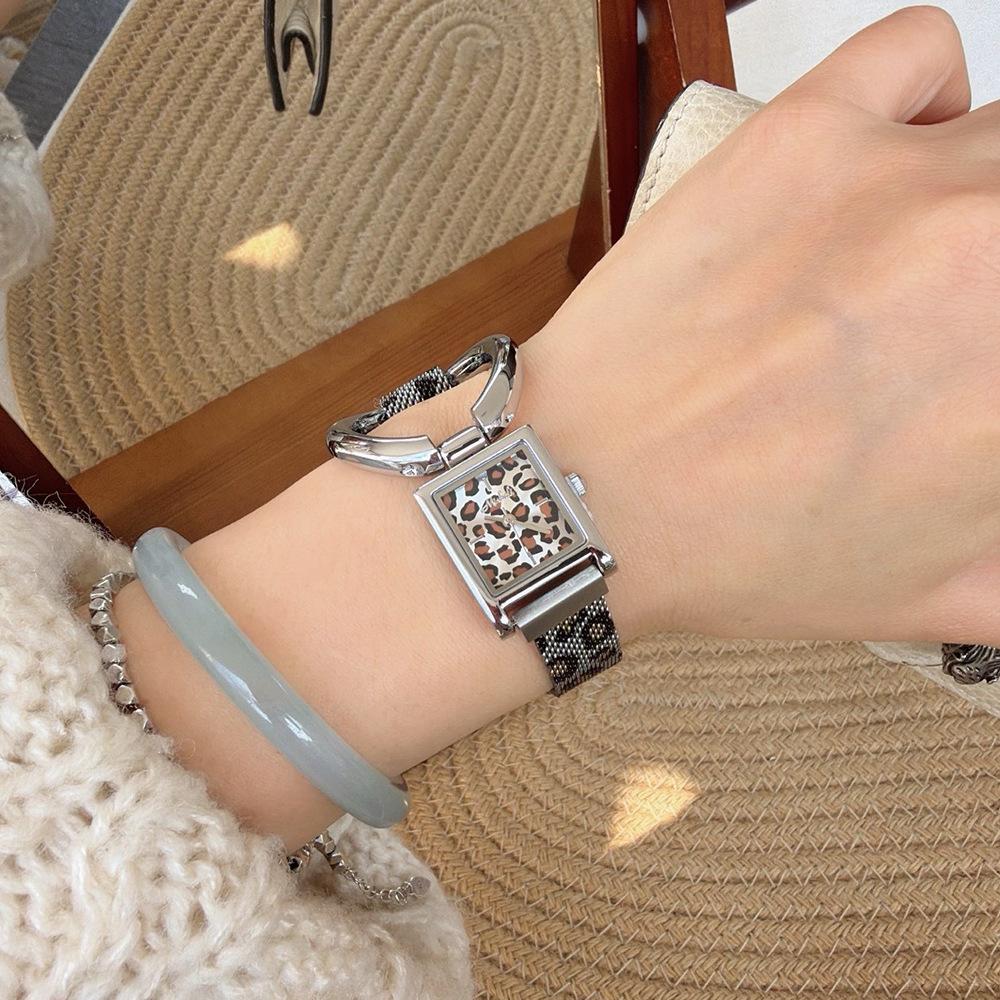 Ring Antique Square Leopard Print Mesh Belt Women'S Watch Women'S Niche Light Luxury Temperament Quartz