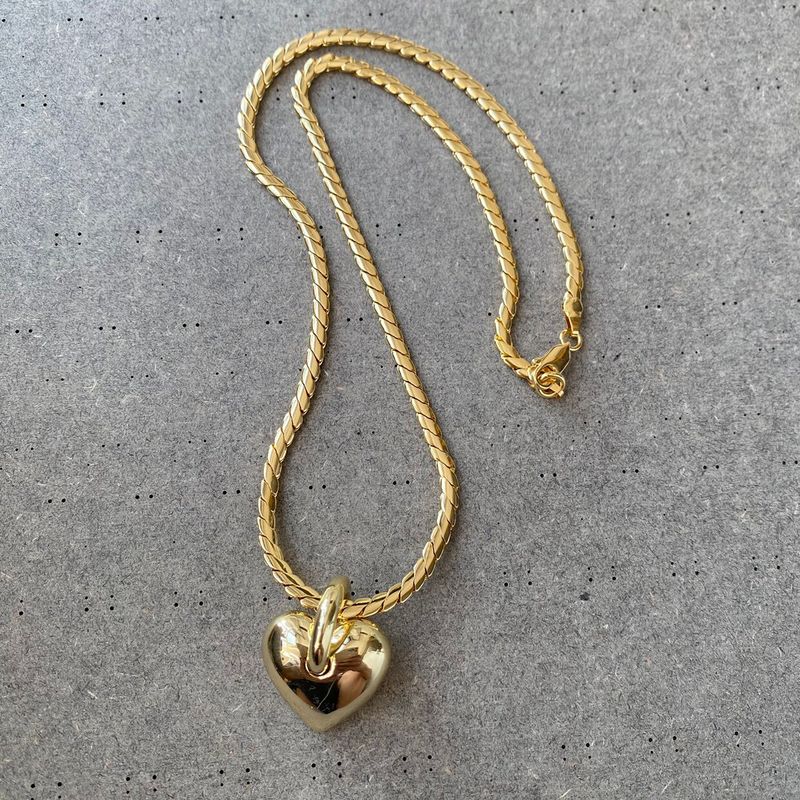 Export Tail Goods OS Golden Peach Heart Texture Detachable Pendant Fashion All-Match Small Exaggerated Necklace Silver Clavicle Chain Golden Heart, Heavy-Duty Electroplated