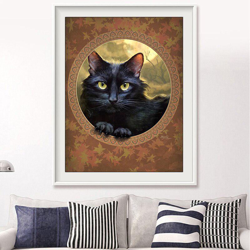 Un Gatto Nero Pittura Diamante 5D Fai da Te Animale Ricamo Diamante Rotondo Completo