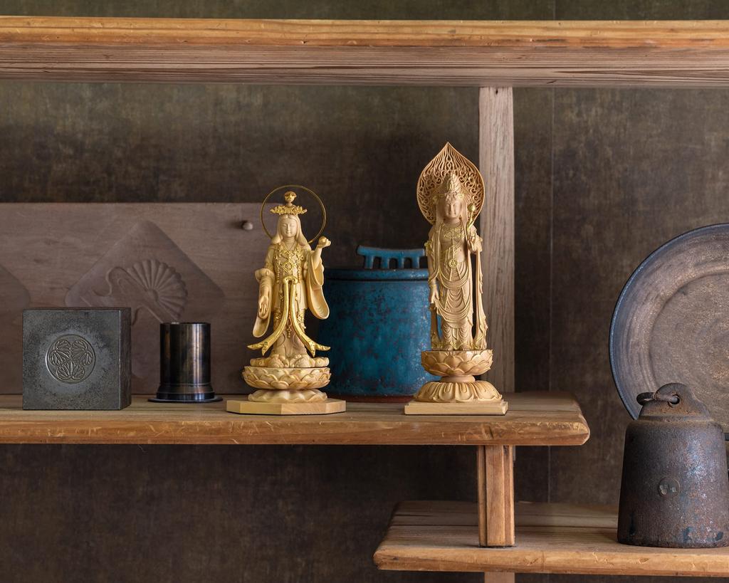 Tiny Buddha Kisshoten standing statue 11cm Joruriji style gold paint Buddha wood ornament Kisshoten - (wood boxwood, finish) - statue, figure,