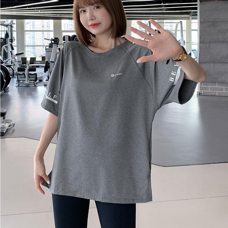 

Женская спортивная футболка с коротким рукавом, быстросохнущая, свободного кроя, больших размеров, для йоги, бега, накидка XXL (145-165 jin)