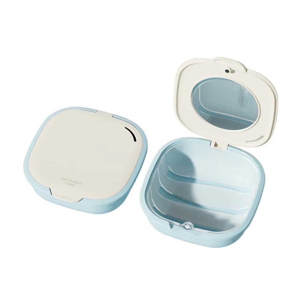 

Retainer Case With Built-in Mirror Portable Denture Storage Box For Invisalign Aligners Braces Mouth Guard