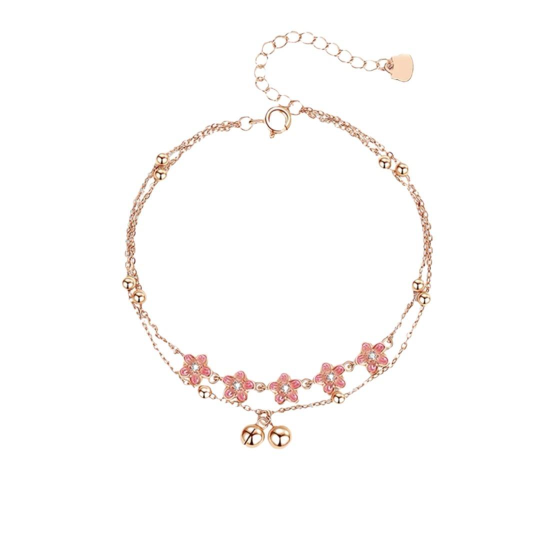 Pink peach blossom bell anklet women s trendy anklet chain foot ring foot jewelry Valentine s Day birthday gift for girlfriend