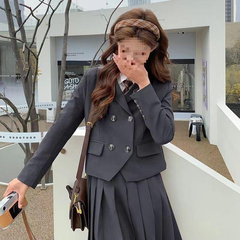 2025 College Style Skirt & Blazer Set: Women's Casual Street Fashion, Spring/Autumn Spandex Suit