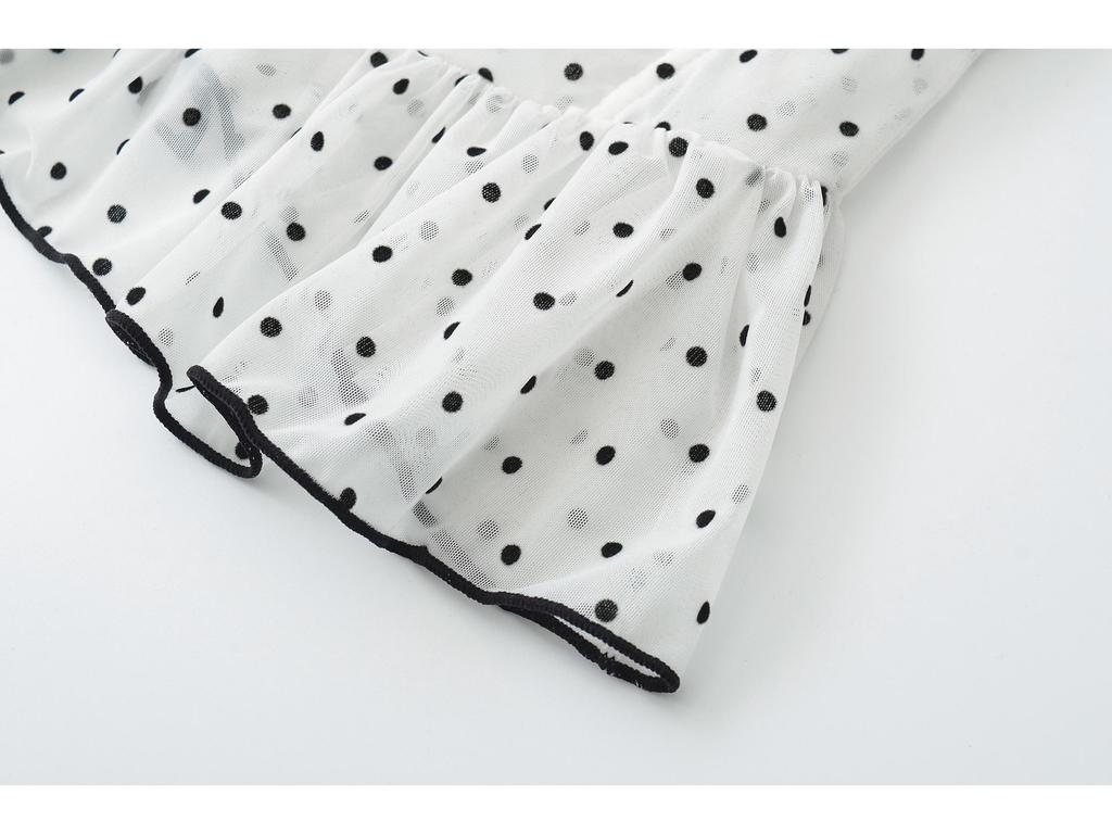French Girl Polka Dot Waist-Cinched Mesh Bandeau Camisole – Slim Sleeveless Summer Top