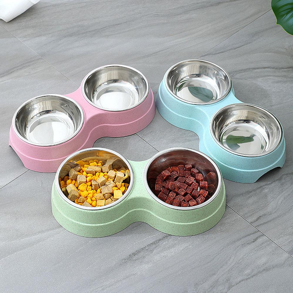 

Cat Puppy Pet Feeding Supplies Double Bowls Dog Food Water Feeder Bowls Stainless Steel Pet Drinking Dish Small Dog Accessories