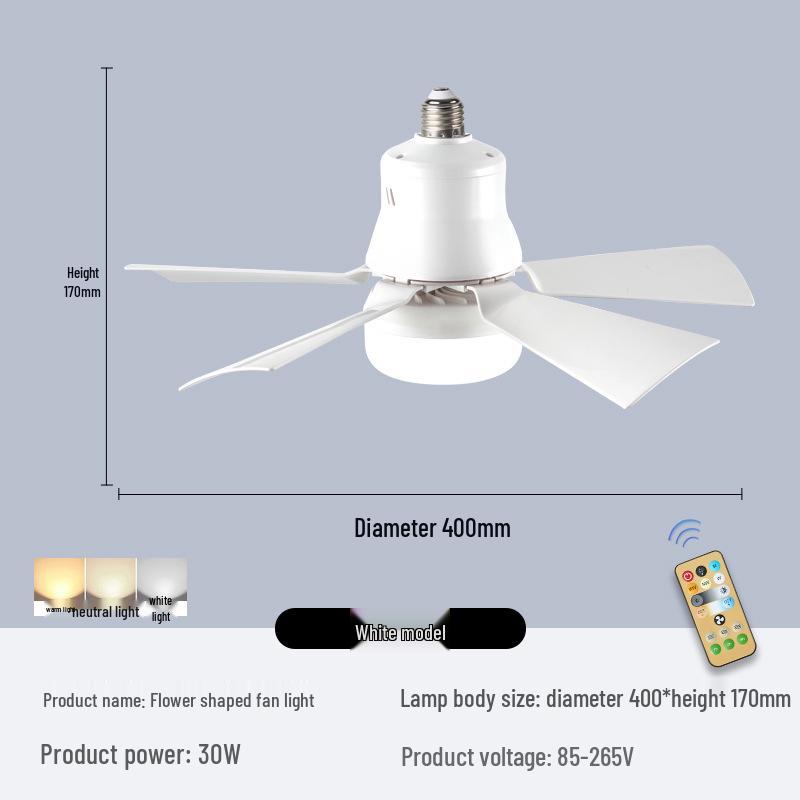 

LED E27 Remote-Controlled Fan Light with Three-Color Dimming for Home and Bedroom 30W Infrared Large Remote Control