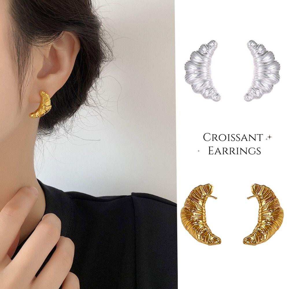 

Metal Croissant Earrings Food Imitation Ear Studs Fashionable Ear Accessories Lady