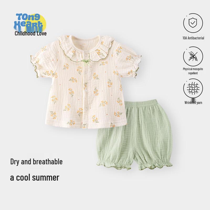 Tonglian Chuxin Cloud Gauze Baby Girl Short Sleeve Summer Set 90