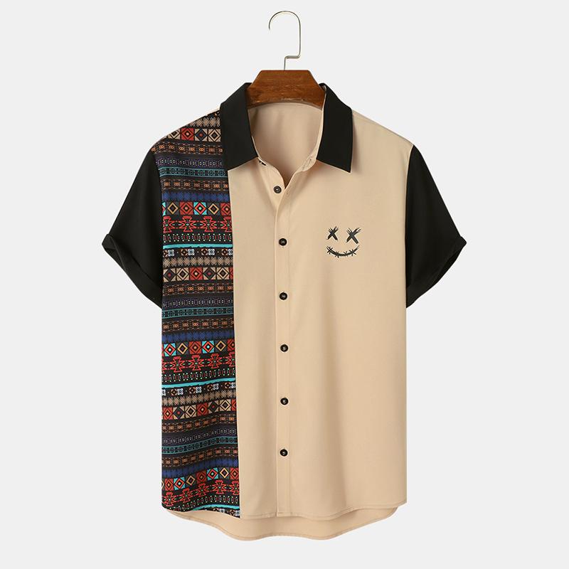 

Мужские рубашки с коротким рукавом в стиле пэчворк с геометрическим принтом