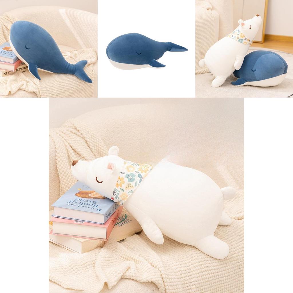 Whale Encounter Cartoon Plush Pillow With Soft Faux Fur For Home Decor